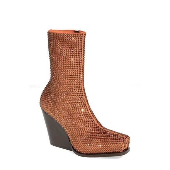 Stella McCartney Cowboy Crystal Embellished Booties Women's 8 Rust (s19) - Picture 1 of 15